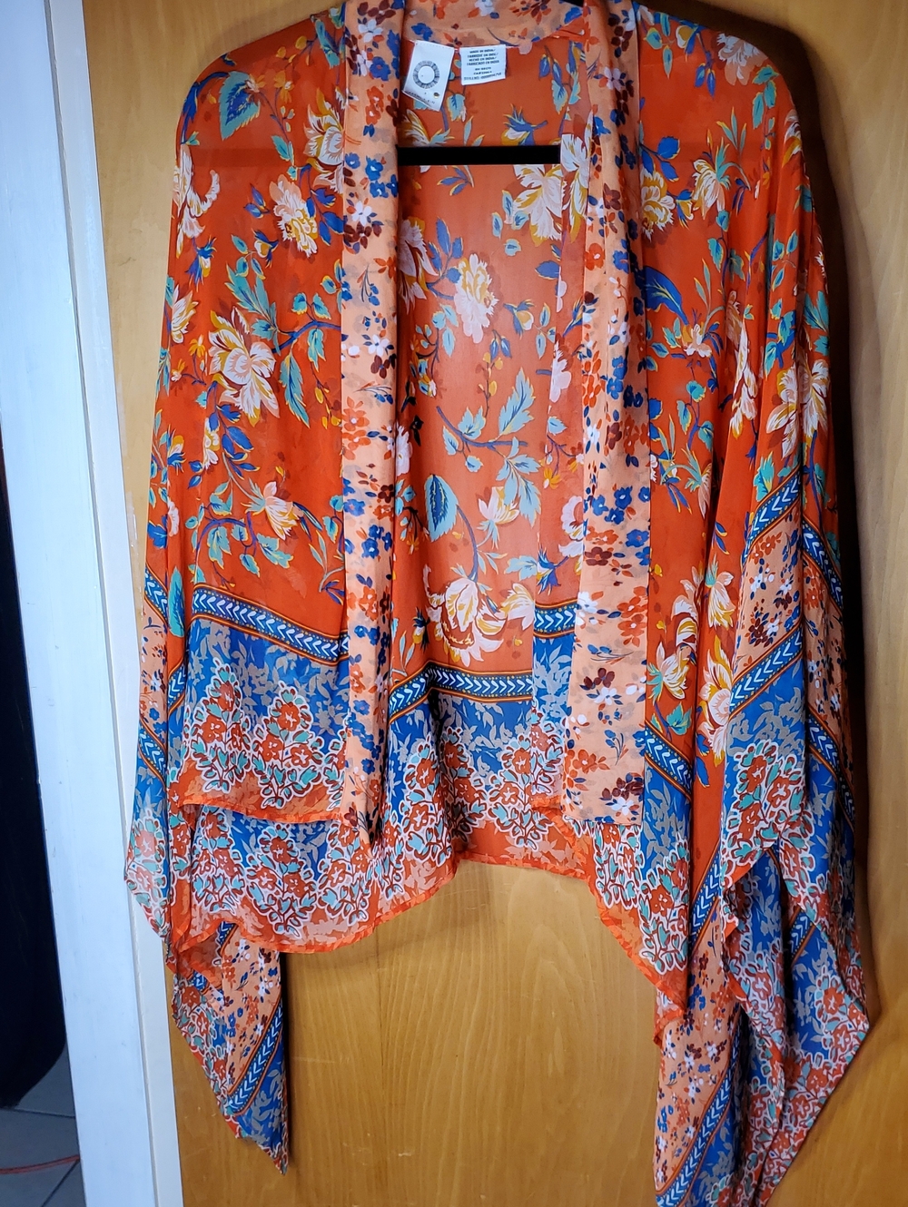 Orange Floral Boho Kimono Cardigan